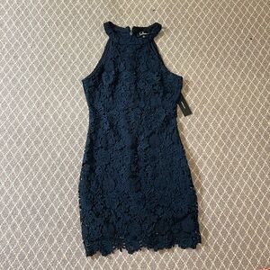 Lulus navy blue lace short halter neck dress